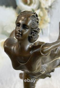 Art Déco Bronze Danseuse, Signée Degas Ouvre Sur Marbre Base Sculpture Figurine