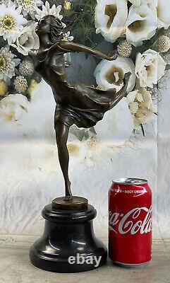 Art Déco Bronze Danseuse, Signée Degas Ouvre Sur Marbre Base Sculpture Ouvre