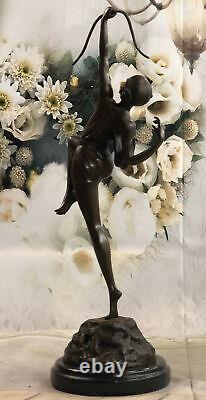 Art Déco Bronze Diana The Chasseresse Avec Flèche Signée Le Faguays Marbre Socle