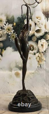 Art Déco Bronze Diana The Chasseresse Avec Flèche Signée Le Faguays Marbre Socle