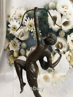 Art Déco Bronze Diana The Chasseresse Avec Flèche Signée Le Faguays Marbre Socle