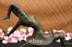 Art Déco Bronze Femme Signé Chiparus Musée Qualité Sur Marbre Base Figurine Lrg