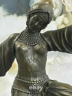 Art Déco Bronze Femme Signé Chiparus Musée Qualité Sur Marbre Base Sculpture