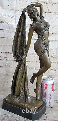 Art Déco Bronze Femme Signé Chiparus Musée Qualité Sur Marbre Base Sculpture De