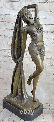 Art Déco Bronze Femme Signé Chiparus Musée Qualité Sur Marbre Base Sculpture De