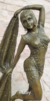 Art Déco Bronze Femme Signée Chiparus Musée Qualité Sur Marbre Base