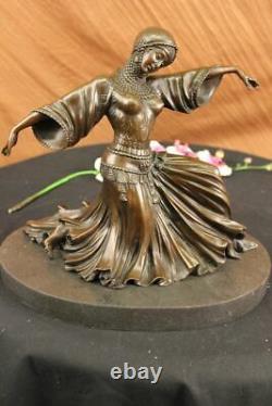Art Déco Bronze Femme Signée Chiparus Musée Qualité Sur Marbre Base Figurine