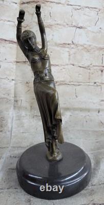 Art Déco Bronze Femme Signée Chiparus Musée Qualité Sur Marbre Figurine Base Art