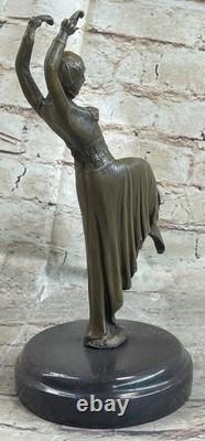 Art Déco Bronze Femme Signée Chiparus Musée Qualité Sur Marbre Figurine Base Art