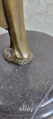 Art Déco Bronze Femme Signée Chiparus Musée Qualité Sur Marbre Figurine Base Art