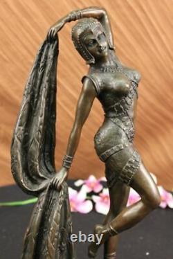 Art Déco Bronze Femme Signée Chiparus Musée Qualité Sur Marbre Figurine Base Lrg