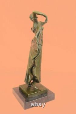 Art Déco Fans Dancer Danseur Signé Bronze Art Marbre Sculpture Décor Figurine