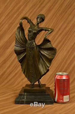 Art Déco Fans Danseuse Danseur Signé Bronze Art Marbre Sculpture