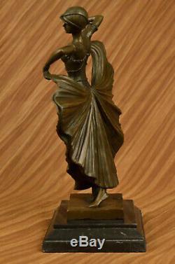 Art Déco Fans Danseuse Danseur Signé Bronze Art Marbre Sculpture