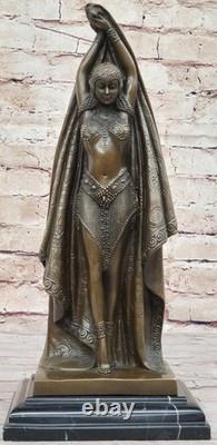 Art Déco Sexy Fille Ventre Danseuse Signée Bronze Sculpture Fonte Marbre Base