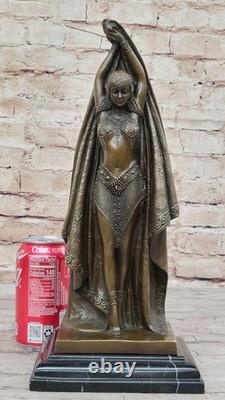 Art Déco Sexy Fille Ventre Danseuse Signée Bronze Sculpture Fonte Marbre Base
