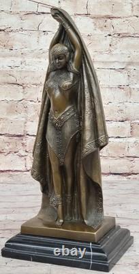 Art Déco Sexy Fille Ventre Danseuse Signée Bronze Sculpture Fonte Marbre Base