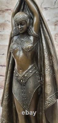 Art Déco Sexy Fille Ventre Danseuse Signée Bronze Sculpture Fonte Marbre Base