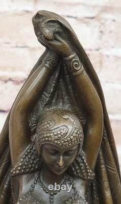 Art Déco Sexy Fille Ventre Danseuse Signée Bronze Sculpture Fonte Marbre Base