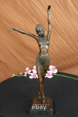 Art Déco Signé Danseur Danseuse Bronze Sculpture Marbre Statue Figurine