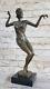 Art Déco Signée Danseur Danseuse Bronze Sculpture Marbre Base Statue Art