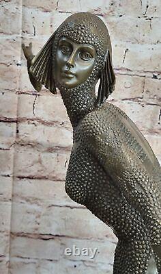 Art Déco Signée Danseur Danseuse Bronze Sculpture Marbre Statue Figurine Décor