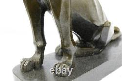Art Déco Statue Bronze Panther Montage Sur Un Noir Marbre Base Signé H. Moore