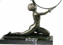 Art Déco Vintage Signée Preiss Marbre Bronze Semi Chair Femme Sculpture Figurine
