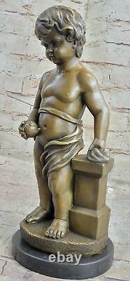 Art Décor Bronze Chair Mâle Jeune Garçon Sculpture Signé Nouveu Marbre Figurine