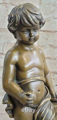 Art Décor Bronze Chair Mâle Jeune Garçon Sculpture Signé Nouveu Marbre Figurine