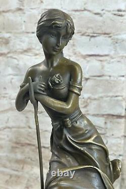 Art Nouveau Signée Moreau Grand Détail 100% Véritable Bronze Sculpture Marbre