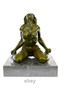Artisanal Bronze Sculpture Solde Base Marbre Sur Sexe Art Nu Érotique Signé
