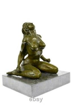 Artisanal Bronze Sculpture Solde Base Marbre Sur Sexe Art Nu Érotique Signé