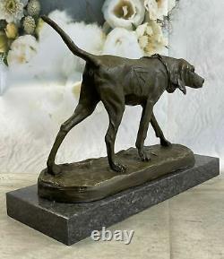 Artisanal Bronze Sculpture Solde Chien Foxhound Signé Marbre Base Figurine