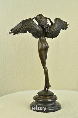 Artisanal Bronze Sculpture Solde Marbre Weinman Par Signé Ange Femme Chair Décor