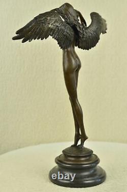 Artisanal Bronze Sculpture Solde Marbre Weinman Par Signé Ange Femme Chair Décor