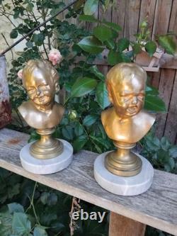 BUSTE D'ENFANT. BRONZE DORÉ SUR MARBRE. FRANCE. 19ème/20ème
