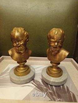 BUSTE D'ENFANT. BRONZE DORÉ SUR MARBRE. FRANCE. 19ème/20ème