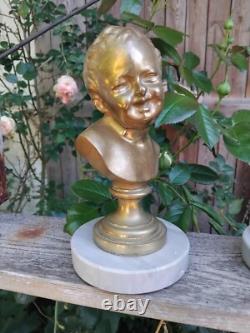 BUSTE D'ENFANT. BRONZE DORÉ SUR MARBRE. FRANCE. 19ème/20ème