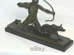 Bronze 19 Eme Signé L. Riche Socle Marbre 1877/1949 Sculpture Homme A La Chasse