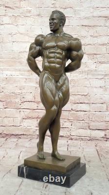 Bronze Abstrait Musculaire Art Moderne Chair Homme Marbre Base Statue Signée