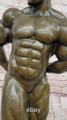 Bronze Abstrait Musculaire Art Moderne Chair Homme Marbre Base Statue Signée