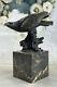 Bronze Aigle Atterrissage Signée Bronze Sculpture Avec Marbre Base Miguel Lopez