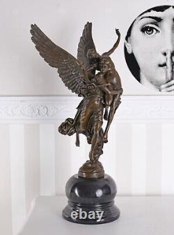 Bronze Antique Figurine Socle en Marbre Gloria Victis Signé Bronze Statuette 50c