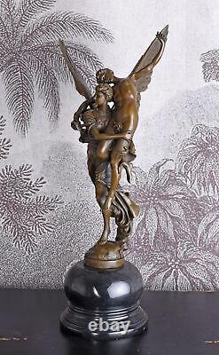 Bronze Antique Figurine Socle en Marbre Gloria Victis Signé Bronze Statuette 50c