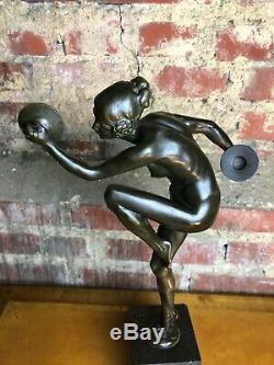 Bronze Art Déco La danseuse aux cymbales signé Lucien ALLIOT sur socle marbre