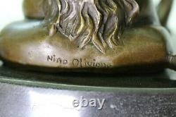Bronze Art Déco Sculpture Nu Femme Avec / Marbre Base- Signée Nino Oliviono