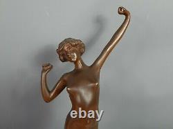 Bronze Art-déco gracieuse danseuse nue, bassin marbre signé Rossi c. 1920-1930