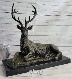 Bronze Cerf Sur Marbre Base Statue Signée Milo Estate Fonte Art Déco Figurine