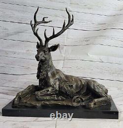 Bronze Cerf Sur Marbre Base Statue Signée Milo Estate Fonte Art Déco Figurine